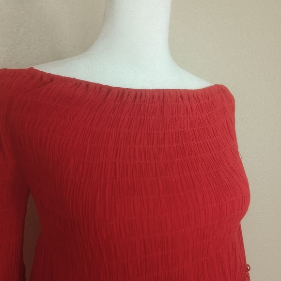Petal Roz women's blouse with embroidered details puff sleeves size M orange cor - Picture 7 of 9